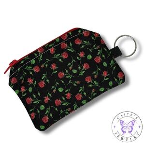 Handmade Coin Purse with a Red Roses Fabric